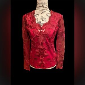 Boston Proper Sexy Red Lace Top